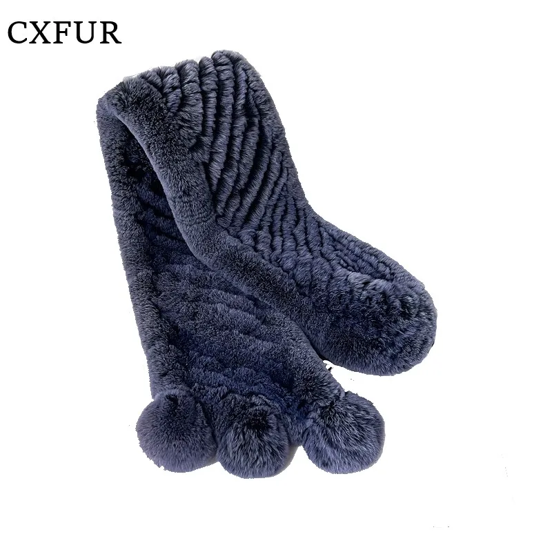 

Women's Winter Fashion Knit Wholesale Genuine Rex Rabbit Scarf with Pompom CX-S-30A