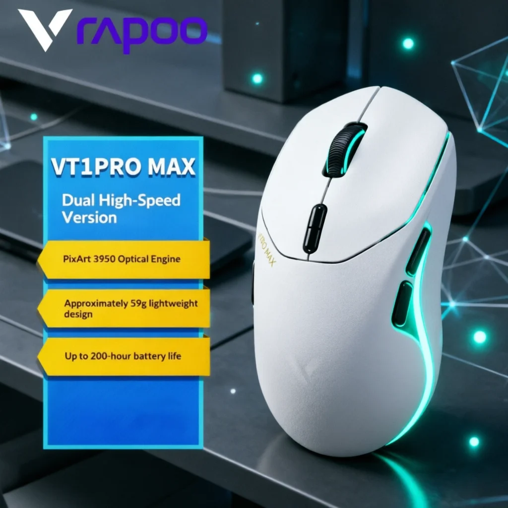 Rapoo VT1PRO MAX Wireless E-Sports Mouse 59g Lightweight 8KHz 30000DPI 9 Programmable Buttons Gaming Mice