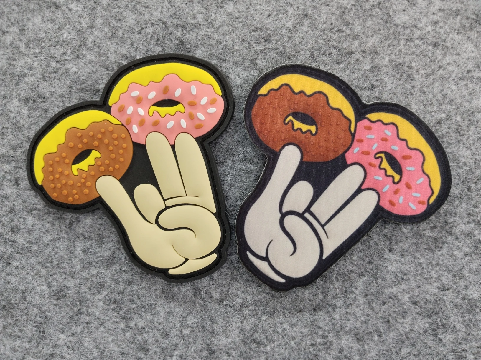 

3D Cartoon Donuts PVC Soft Adhesive Tape Patch Fun Gesture Printed Stickers Backpack Decoration Accessories Patches for Clothing