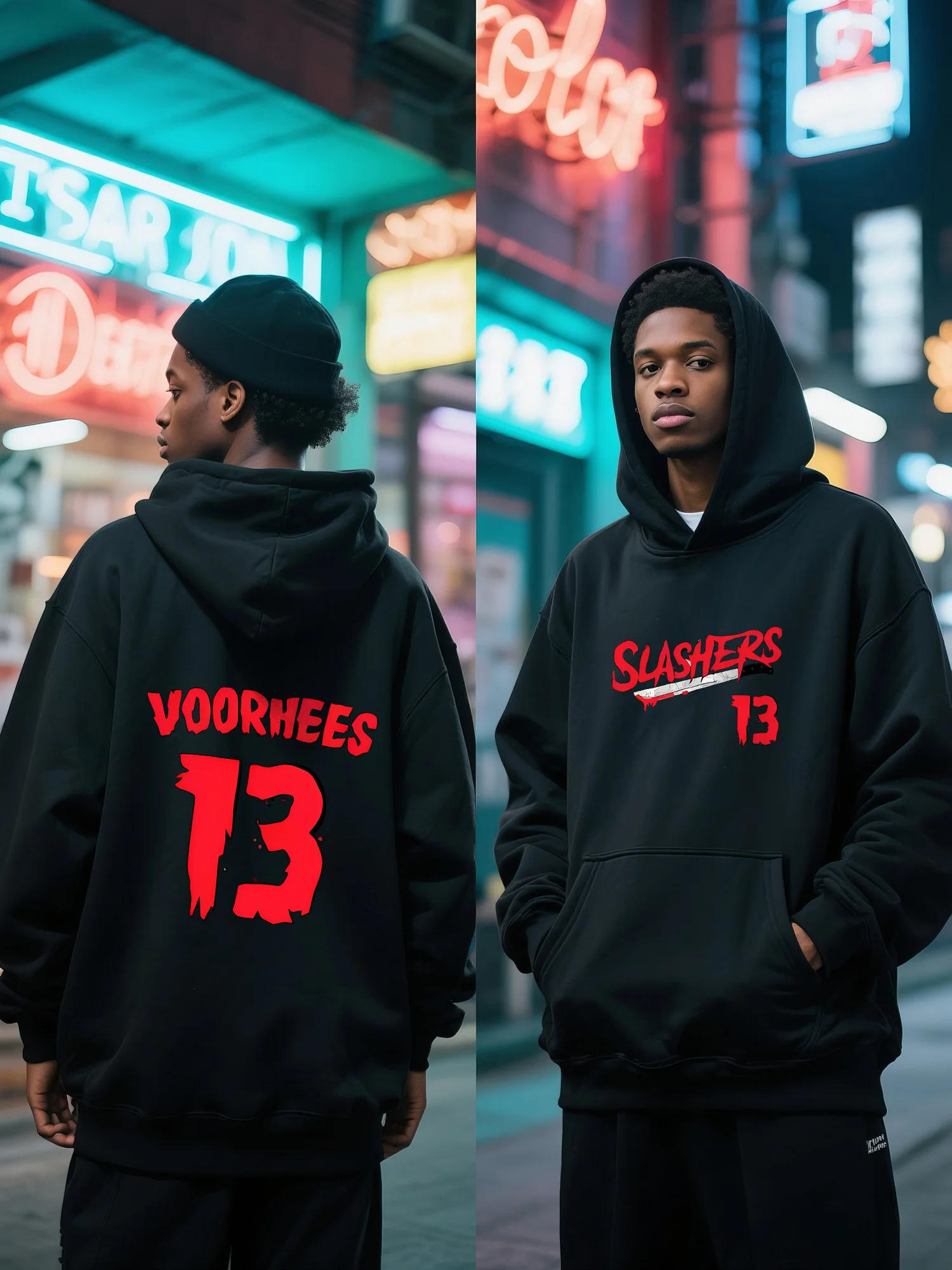 Herren-Hoodie „Friday The 13th“, inspiriert, Retro-Horror-Muster, Kapuzenpullover, lässig, Herbst/Winter, Straßensport und Outdoor