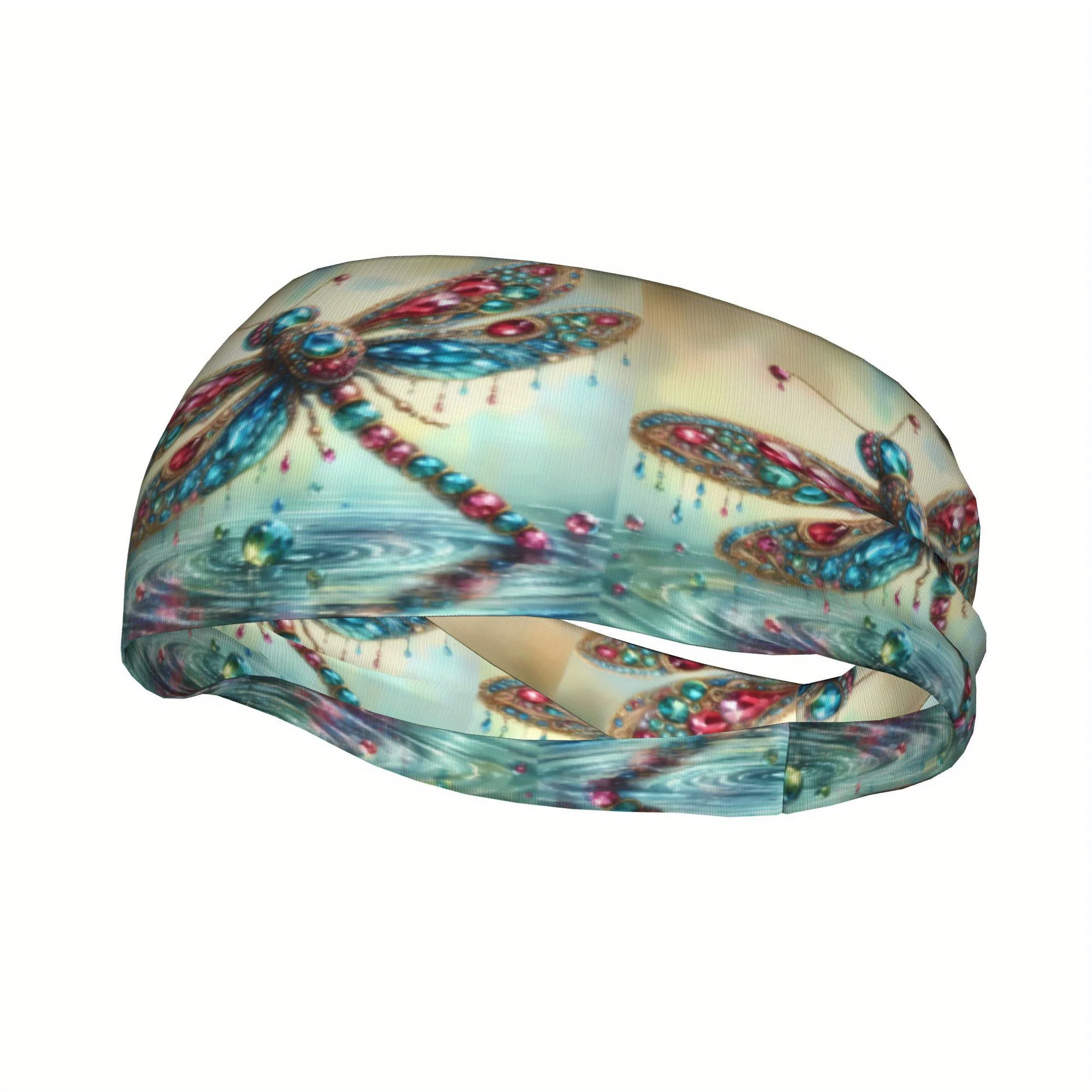 

Спортивная повязка на голову Dragonfly: яркий сине-розовый узор, полиэстер, вязаная, для женщин, можно стирать вручную, аксессуар для волос для занятий спортом