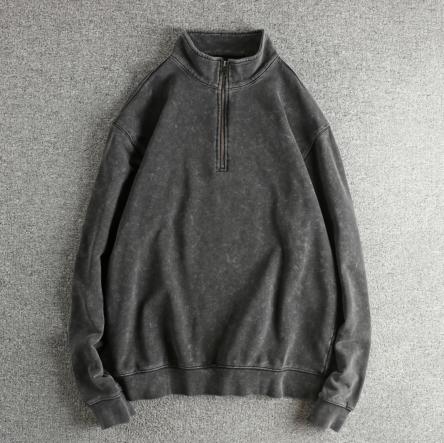 

Autumn New American Retro Heavyweight Half Open Stand Collar Sweatshirts Men's Fashion High Quality Washed Old Casual Sportswear