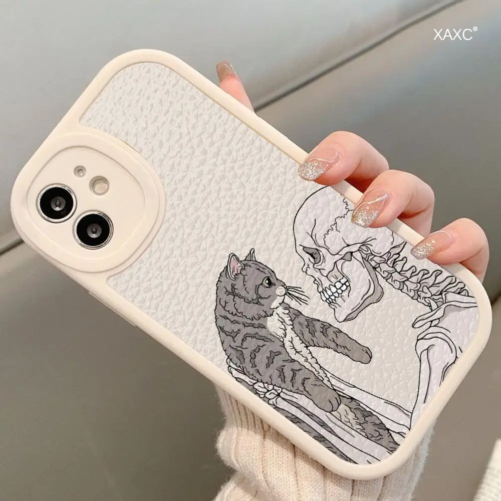 Design stylish skull and cat dog Phone Case For Iphone15 Pro Max 14 Plus 11 13 12 X Xr Xs 7 8 Puls Woman Lambskin Silicone Cover