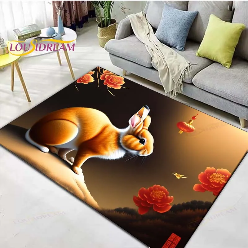 Chinese rabbit Printed Carpet Cute Animal Home Decor Non-slip Doormat Rug Living Room Rugs Kids Bedroom Carpet Children Room Mat