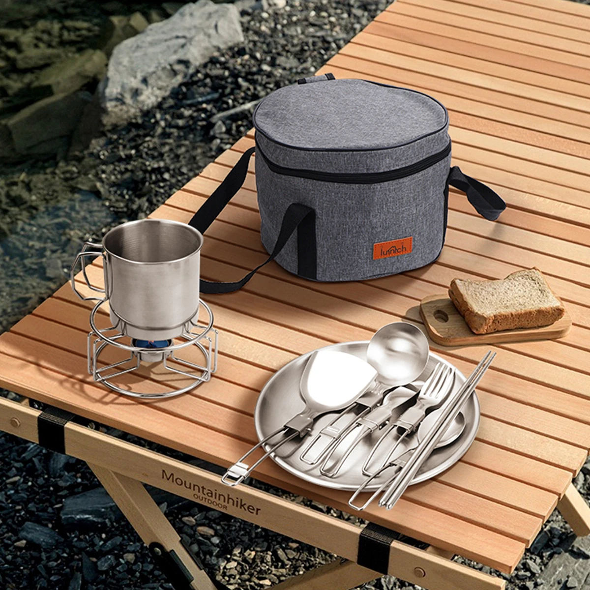 

Camping Tableware Set Stainless Steel Cutlery Set Camping Dishes Picnic Dinnerware Portable Lunch Bag Tableware Picnic Cutlery