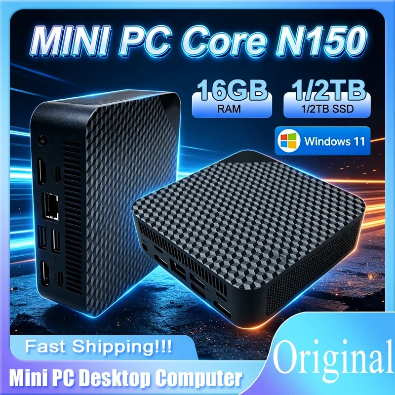 Intel Core N150 Mini PC 16GB+2TB SSD Ultra Small Desktop Computer WIFI 6 Bluetooth Mini Computer Business Home Game Windows 11