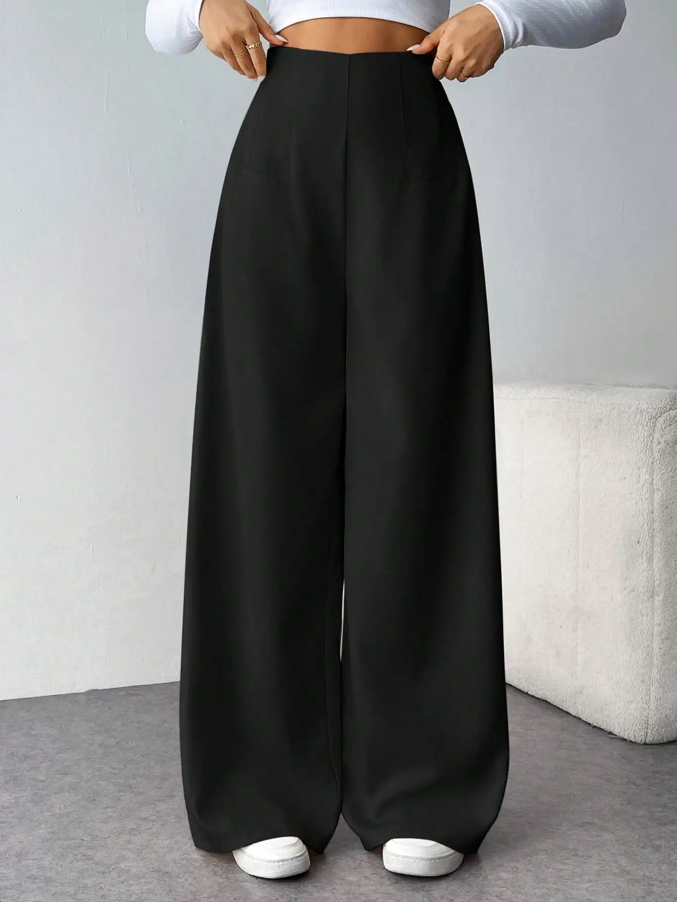 

High Waist Wide Leg Pants Women Casual Minimalist Chic Full Length Trousers