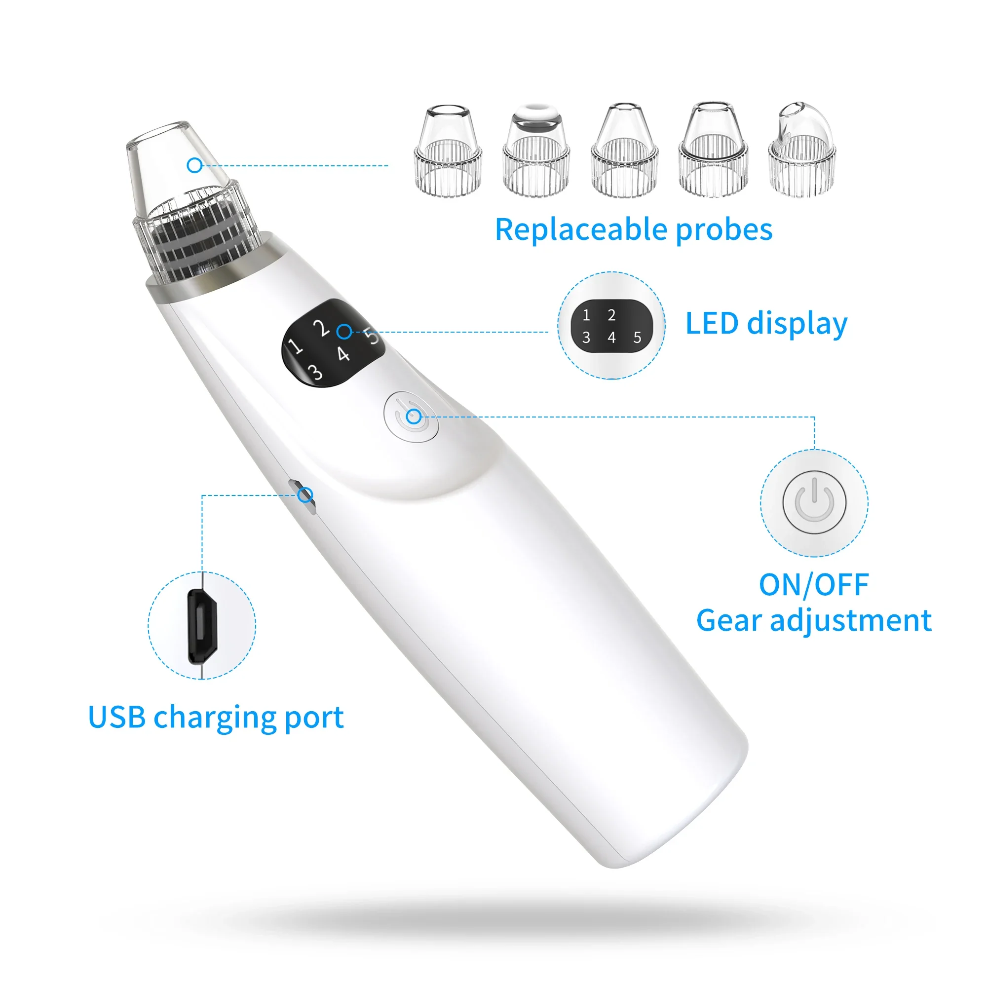 Professional Face Cleansing Vacuum Suction Machine Rechargeable Blackhead Pore Vacuum Removal Instrument