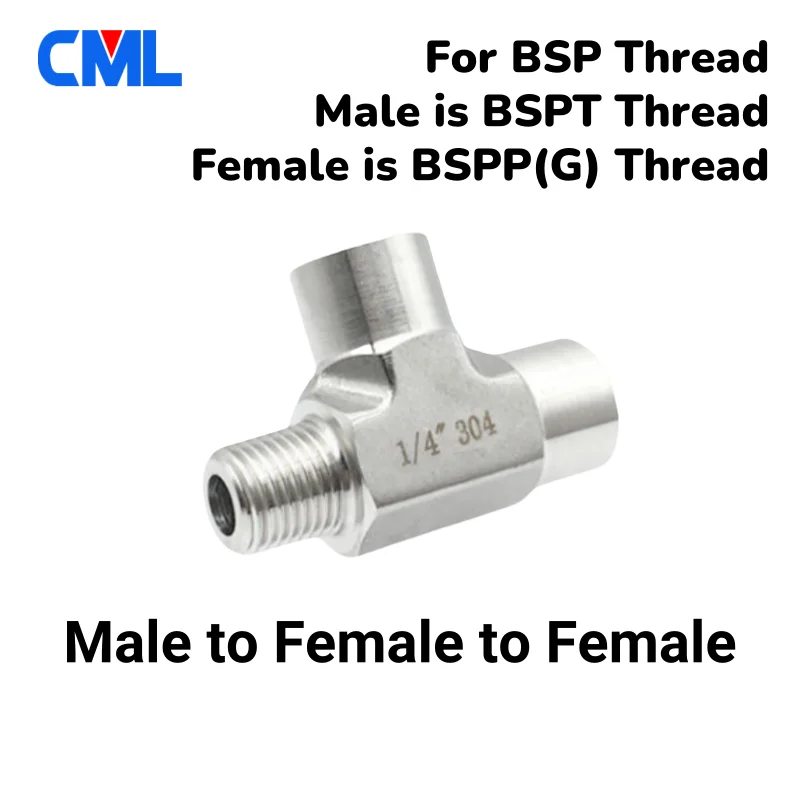 304 Stainless Steel High Pressure Forged Pipe Fitting Connector - 1/8' 1/4' 3/8' 1/2' BSP Female to Male Elbow Tee 3-Ways