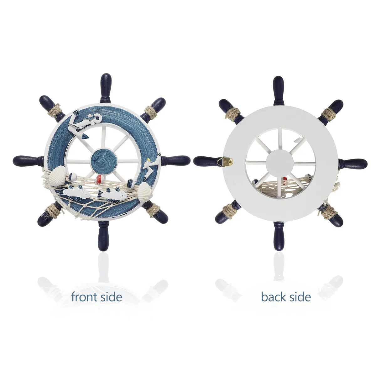 Wooden 23Cm Steering Wheel Rudder Wall Decor Nautical Beach Wall Hanging Decoration Fishing Net