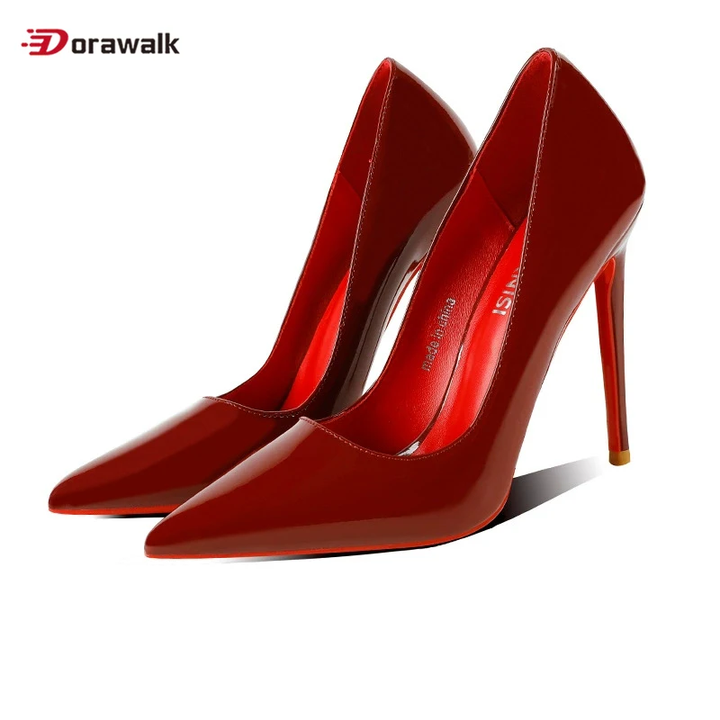 

НОВЫЕ туфли на высоком каблуке 12 см с острым носком, туфли на шпильке из натуральной кожи, черные, красные туфли-лодочки высокого качества с подкладкой, свадебные элегантные туфли