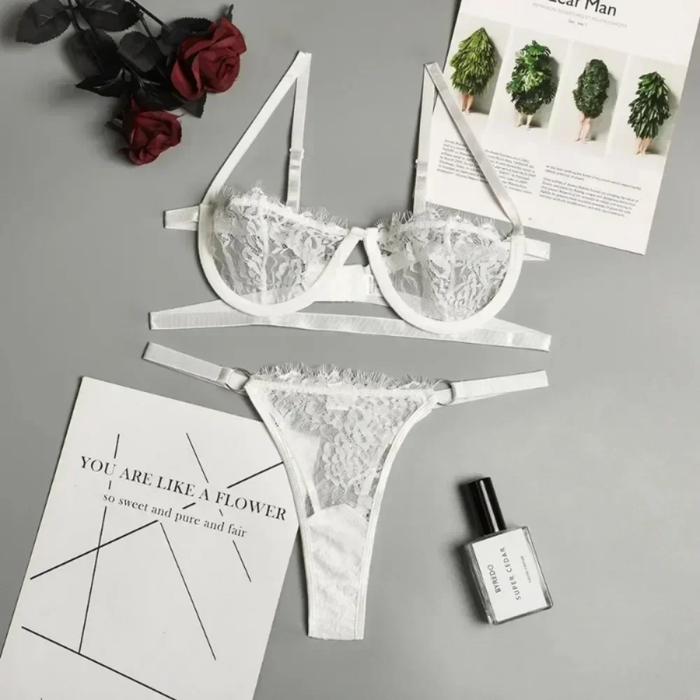 Sexy Dessous Frau Spitze Transparente Unterwäsche Fee Stickerei Kurze Sets Zarte Bh Kit Push-Up Breves Sets Dünne Erotische Bhs