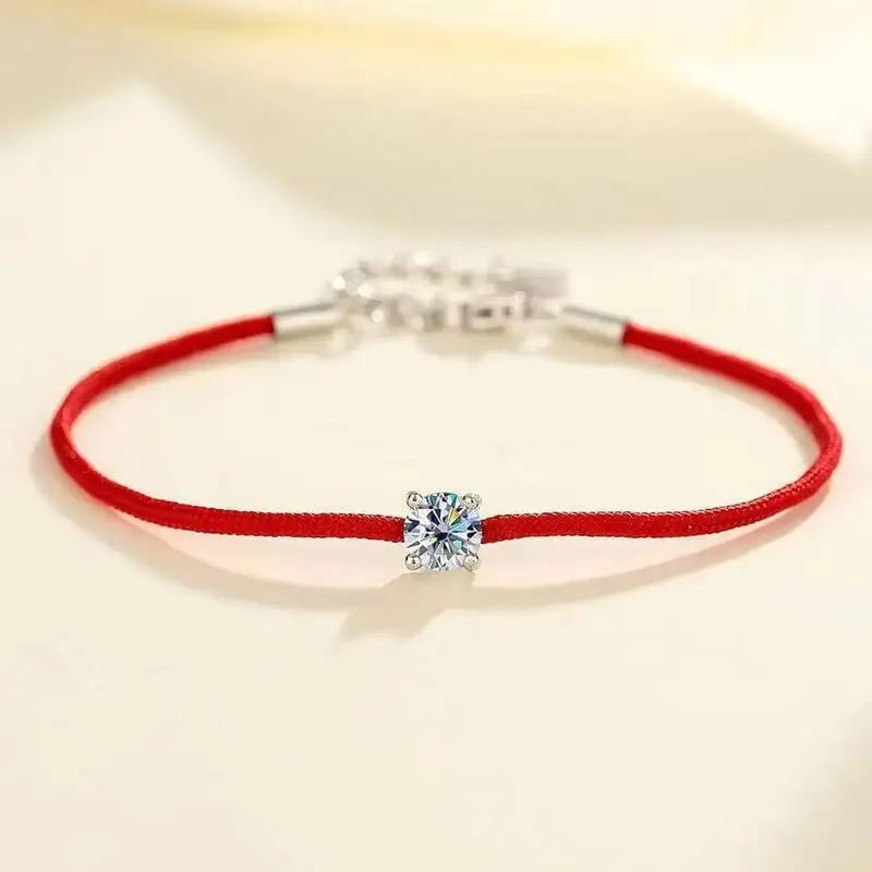 SG 0.5CT D Color Moissanite Red String Bracelet S925 Silver Adjustable Lucky Bracelet for Women Men