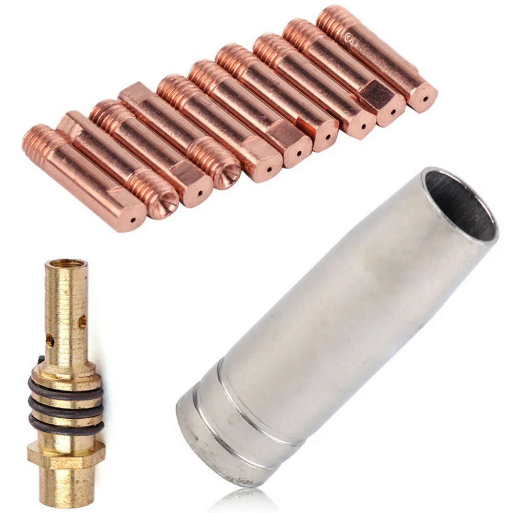 

MB 15AK MIG/MAG Welding Contact Tips Stable Performance 12pcs/Set 25mm M6 Gas Nozzle Tip Holder High Reliability Connector Bar