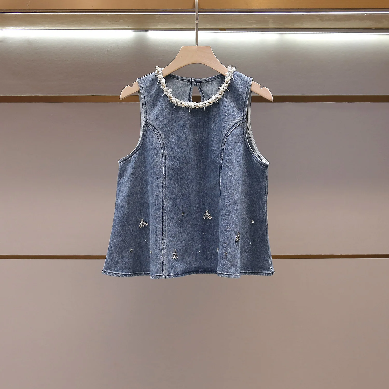 Sweet Embellished Summer New Arrival Women's Top And Half Skirt Denim Set with Lace Trim by Nanyou High End Fashion Brand