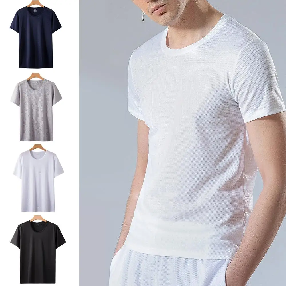 

Men's Ice Silk Mesh Breathable T-Shirt Short Sleeves Vest Sports Breathable Base Layer Top Summer Quick-dry Short Sleeve Tees