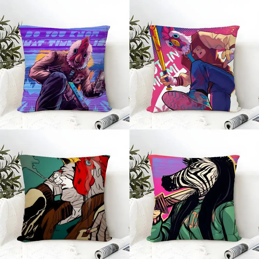 Video Game H-Hotline Miami Cushion Cover Organic Linen Square Pillow Case Durable Non-Allergenic And Kind To Skin
