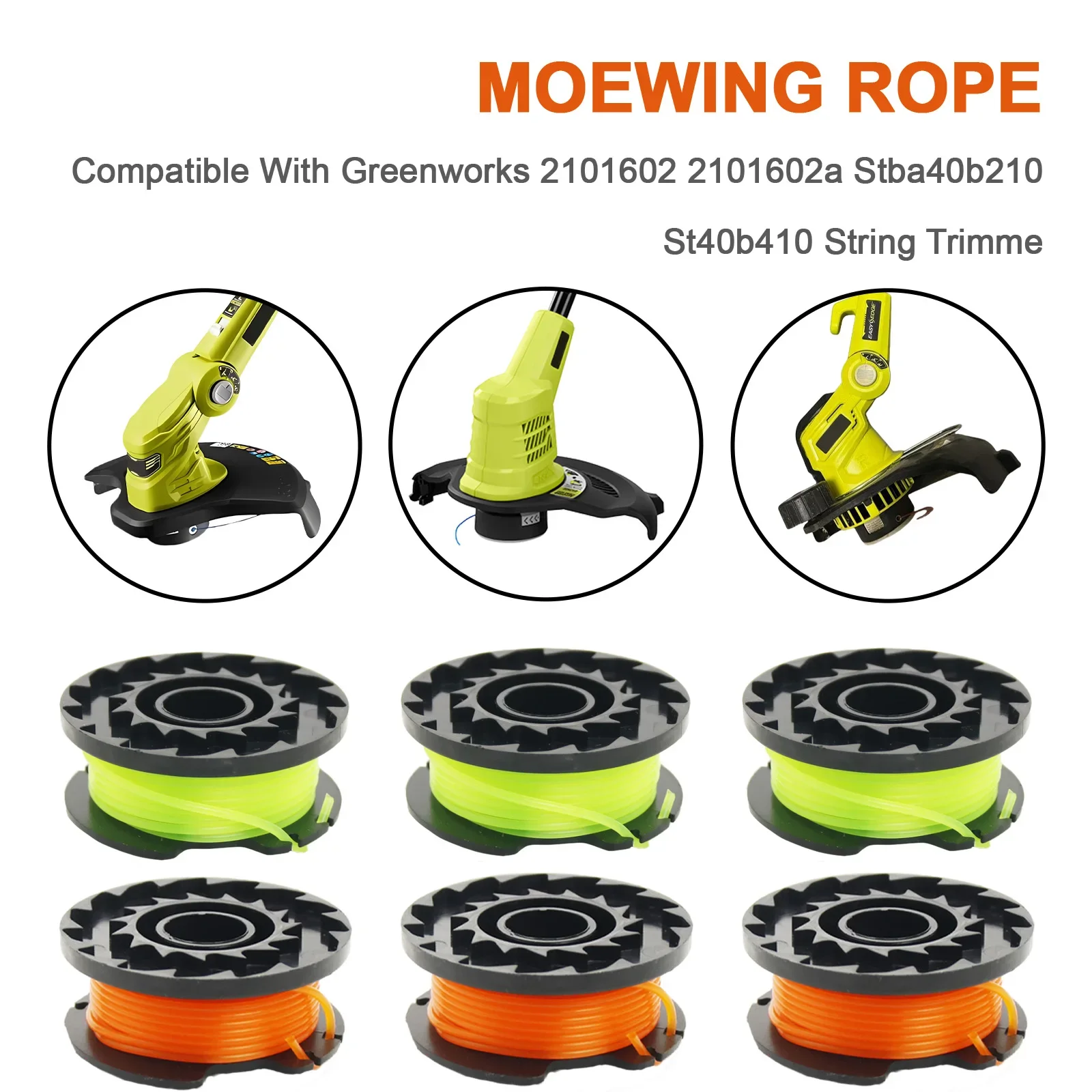 3PC String Trimmer Spool Replacement For Greenworks 2101602 2101602a Stba40b210 Auto Feed Cordless Weed Eater Spool Line