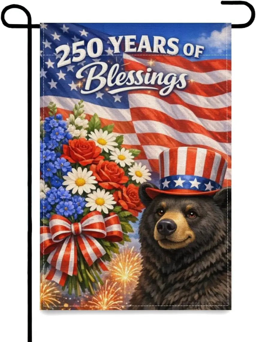 Blessings 250 Years America Garden Flag 12x18Inch,250 Anniversary USA Flag,Patriotic Black Bear Independence Day Outdoor Yar AAS