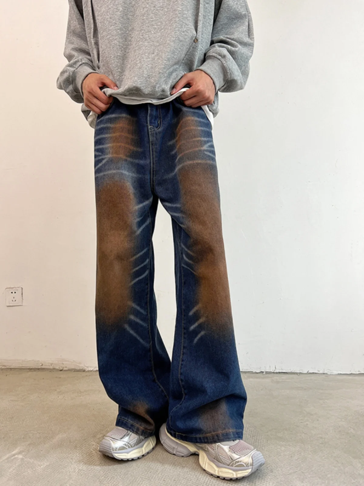 

Мужские прямые джинсы American Style, синие, в стиле High Street Fashion, свободного кроя, длинные брюки из смесового хлопка и полиэстера