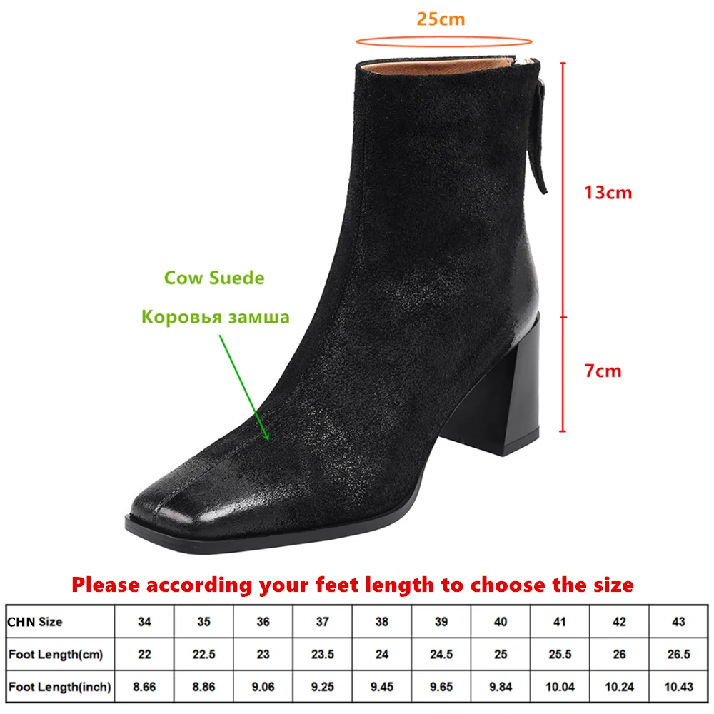 MILI-MIYA Women's Full-Grain Cowhide Square-Toe Ankle Boots Slip-Resistant Chunky Heel Vintage-Inspired Distressed Finish