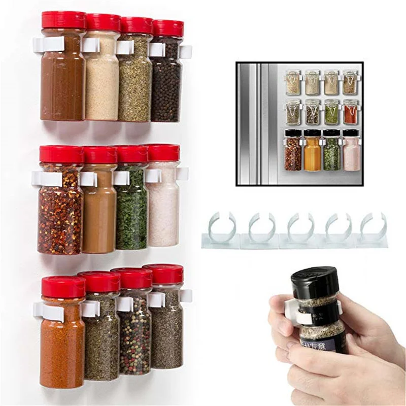 

2/4 Pcs Spice Jar Gripper Adhesive Seasoning Rack Clips for Kitchen Cabinet Plastic Bottle Holder Wall Mounted Storage Shelves