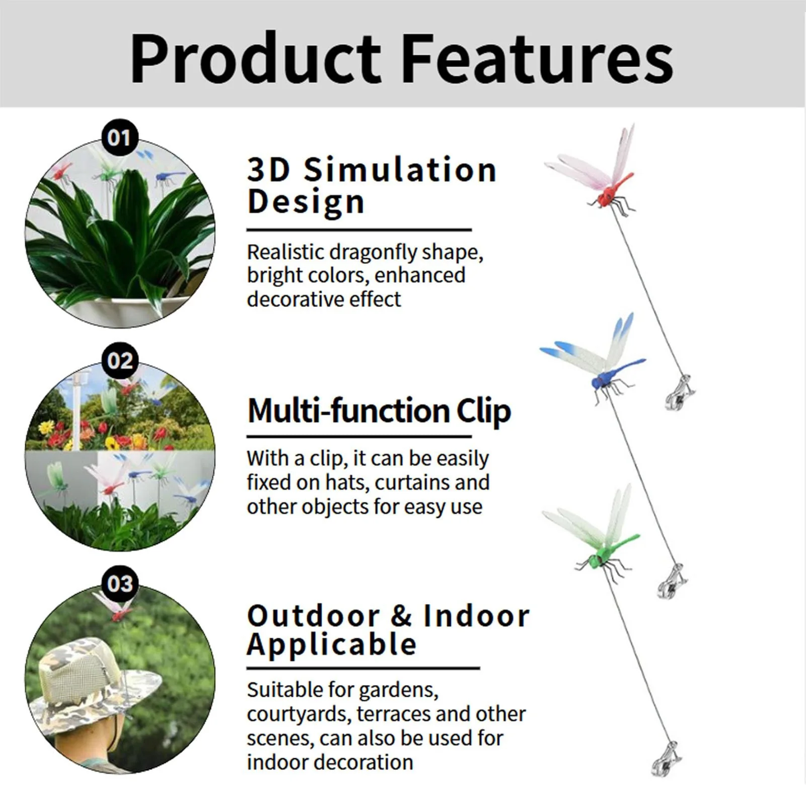 اليعسوب كليب الحشرات الردع محاكاة ديكور الفناء البستنة مناسبة لتزيين ساحة حديقة الفناء #4