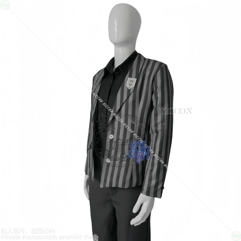 คอสเพลย์เวอร์จิเลียส อนิเมะ เกม ลิมบัส คอมพ์ไน ปาร์ตี้ฮาโลวีน คอสเพลย์ ชุดดำลายทางสีดำเทา สไตล์โกธิค ชุดดาร์ก ชุดหล่อเท่ ชุดคุณพ่อ