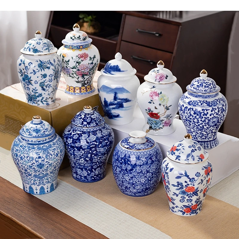 Blue and White Porcelain Ceramic Tea Pot General Can Moisture-proof Sealed Storage Container Box Organizer Canister