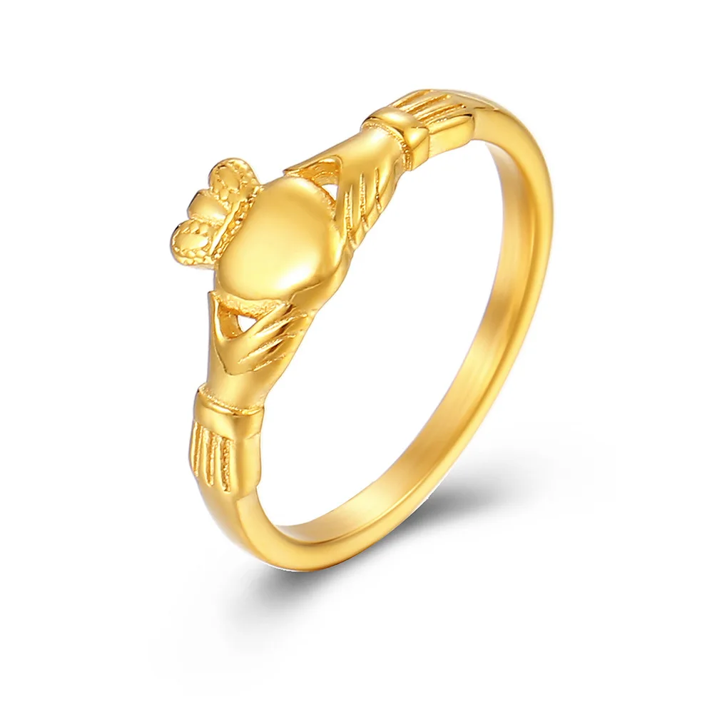 

Ирландское кольцо Claddagh из нержавеющей стали с сердечком и короной, Свадебный обещанный браслет для женщин и мужчин, обручальное кольцо с короной