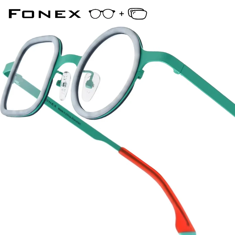 FONEX Progressive Prescription Glasses Anti Blue Light Photochromic Myopia Optical Lens Eyewear Women Eyeglasses Titanium Frame