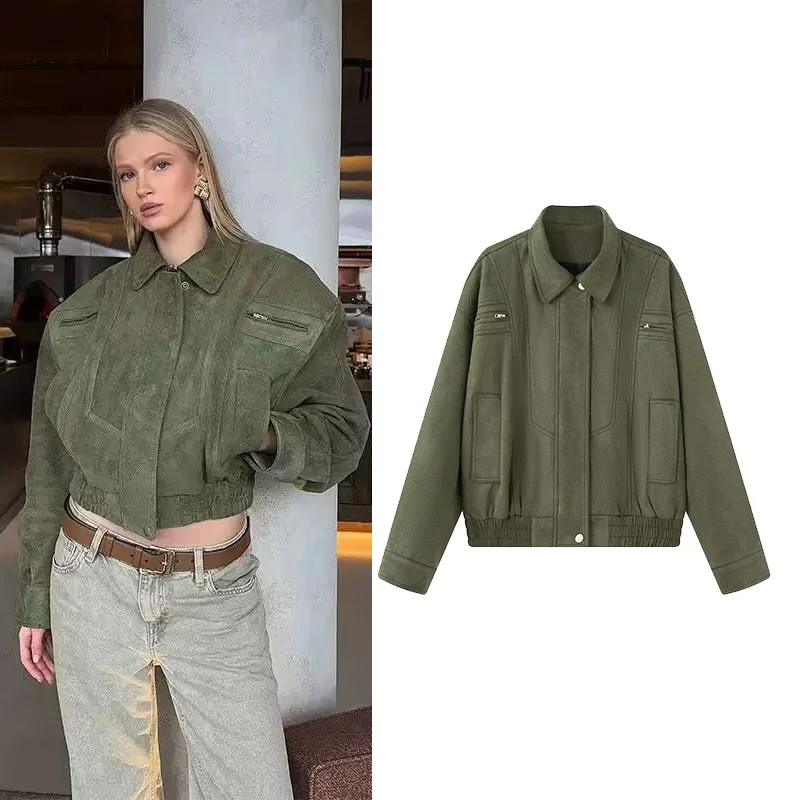 

HipSeam Women's Jacket Autumn Turn Down Collar Zipper Long Sleeve Elastic Hem Women's Short Jacket Causal Female Chic Jacket