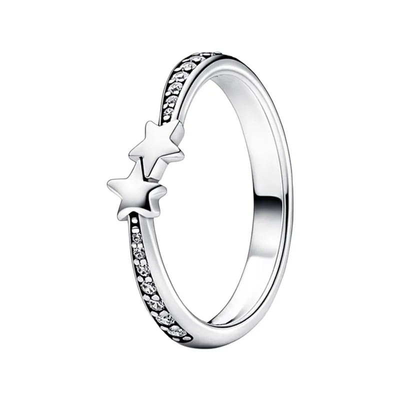 

Wedding Bands Two Shooting Stars Stack Finger Rings For Women 925 Sterling Silver Starry Night Jewelry Pave Setting Clear Zircon