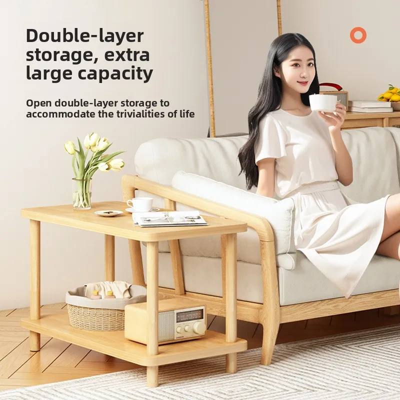 Sofa side table Solid wood coffee table Movable living room Home tea table Side cabinet Simple small square table Shelf