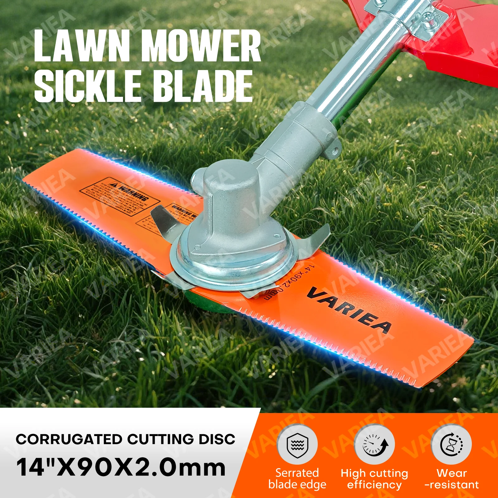 VARIEA-High-Quality 14-Inch Lawn Mower Blade - SK5 Quenched Material - 1-Inch Installation Hole Diameter, Serrated Edge Design