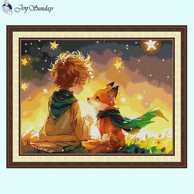 Boy with Dog Joy Sunday Cartoon Character Cross Stitch Set 14 16 11ct Canvas Print Embroidery Kit DIY Embroidery Home Decor Gift