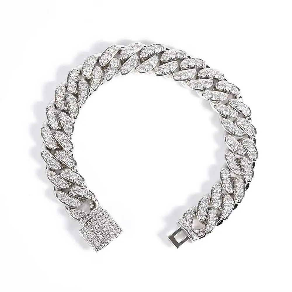 Fashion 12MM Iced Out Moissanite Cuban Link Chain Necklace Pass Diamond Test GRA Two Tones 925 Sterling Silver VVS Hip Hop for M