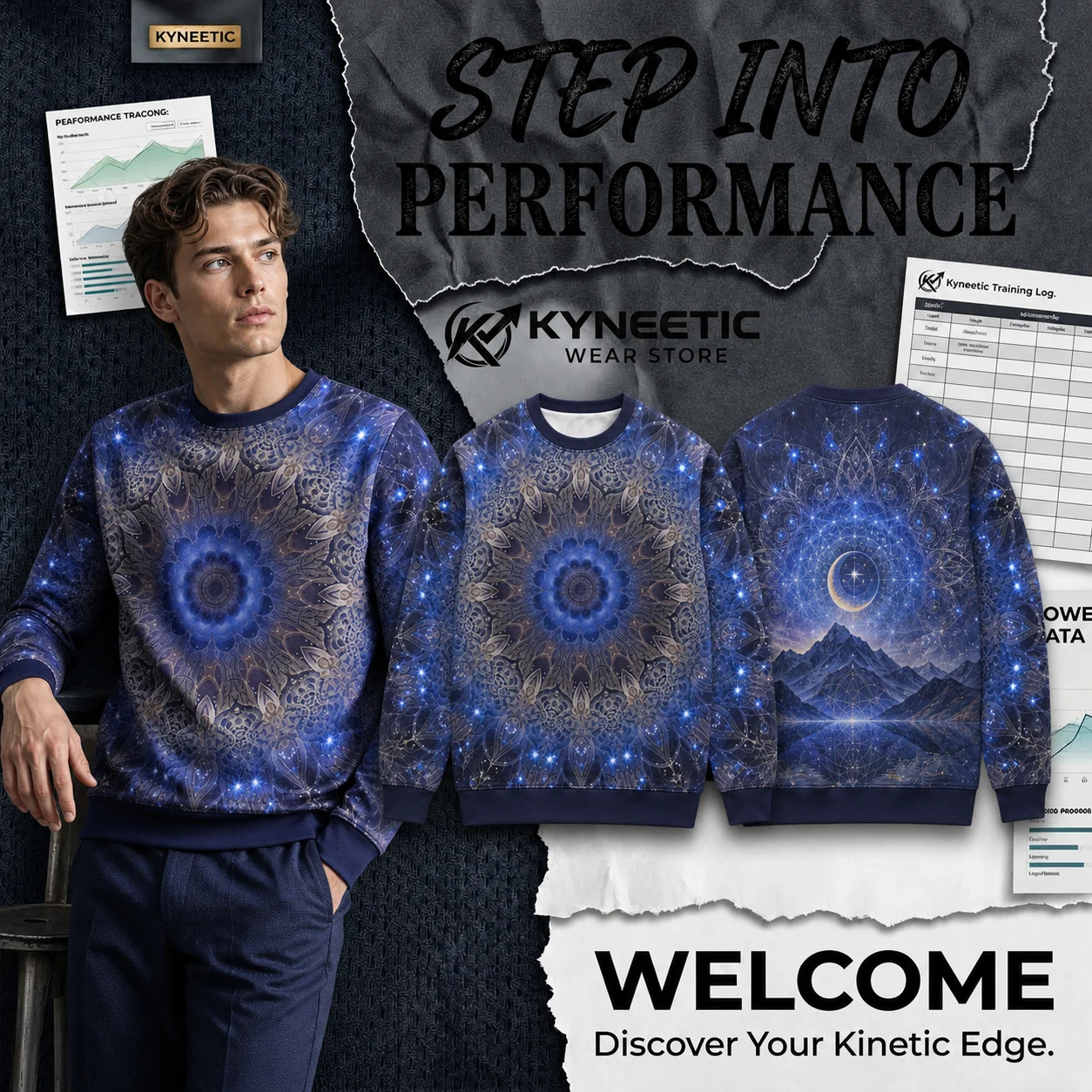 Christmas Parent-Child Mandala Crescent Moon Sweatshirt Starry Mountain Round Neck Long Sleeve Pullover 3D Print Holiday Clothes