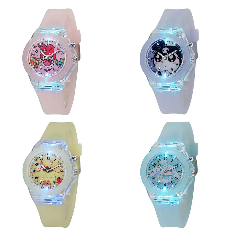 Sanrio Hello Kitty Watch Cartoon My Melody Kuromi Colorful Luminous Student Quartz Pointer Digital Watches Kids Holiday Gifts