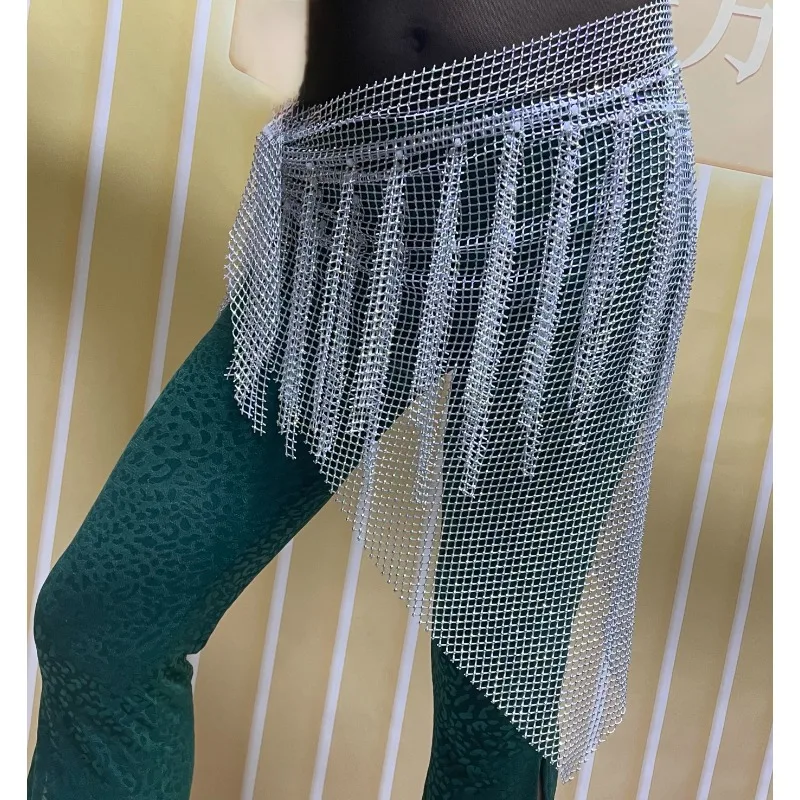

Customized New Belly Dance Belt Waist Chain Mesh Diamond Tassel Oriental Inspirational Triangle Hip Scarf Belly Dancewear