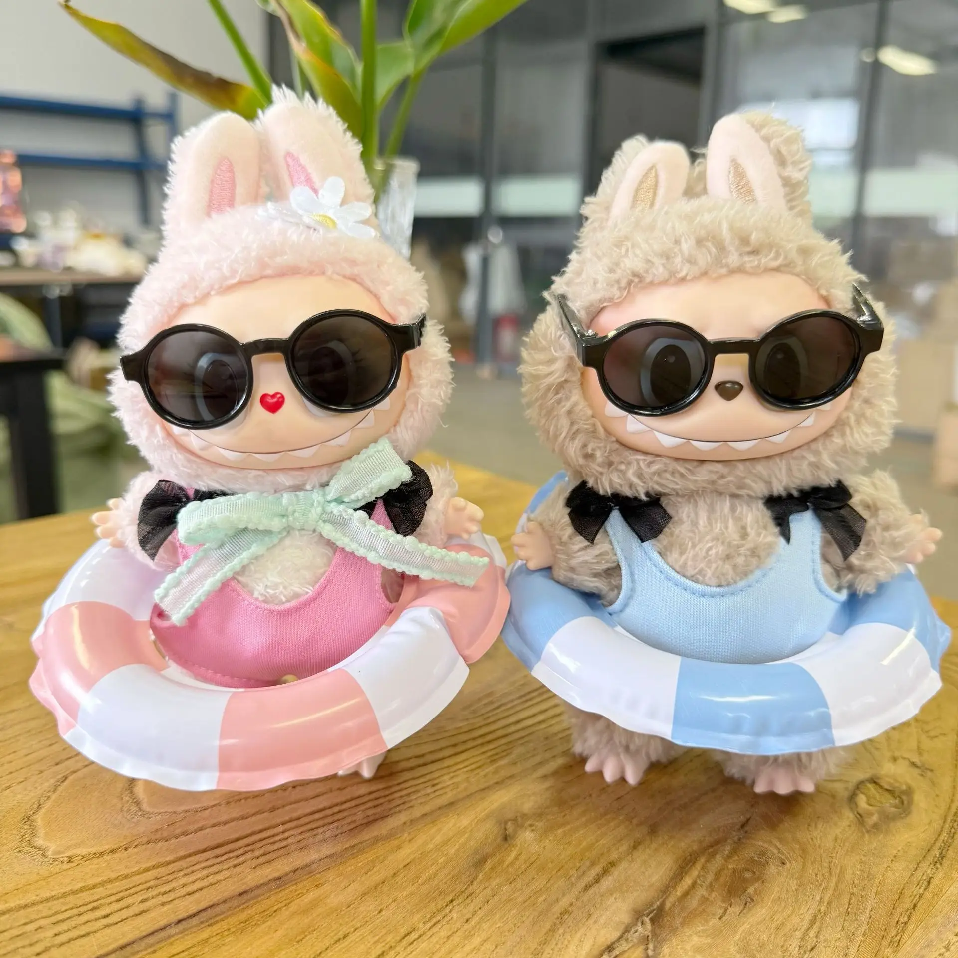 

Labubu 2nd Gen Macaron Party Labubu Sitting Party Doll Clothes for Generation 1 and 2 Cute Sunglasses Swimming Ring Swimsuit Set