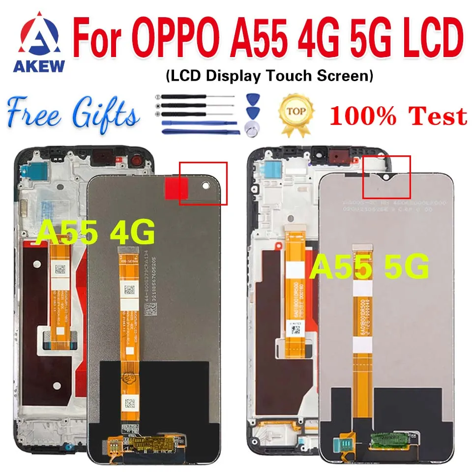 AKEW For Oppo A55 5G PEMM00 LCD Display For OPPO A55 4G CPH2325 Touch Screen PEMM20 PEMT00 PEMT20 Digitizer Assembly Replacement