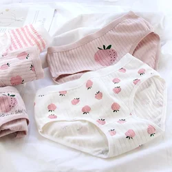 Women's Lingerie Cotton Panties Mid Waist Comfortable Breathable Cute Sweet Strawberry Print Underpants Girl Briefs Underwear