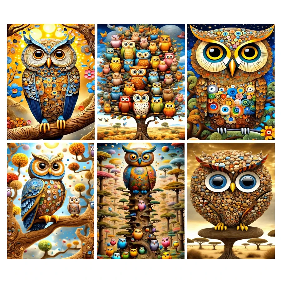 Diy Full Mosaic Art Diamond Painting New Collection 2024 Animal Owl Rhinestone Embroidery Picture Jewelry Cross Stitch Kits