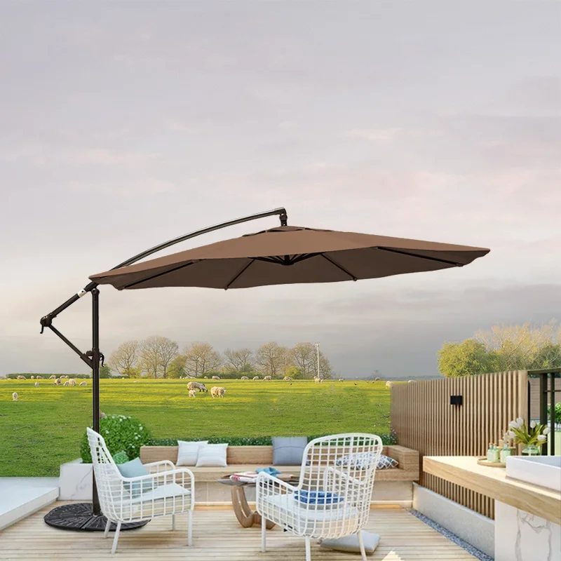 Customized Waterproof Outdoor Large Cantilever Umbrella 2.7m Full Aluminium Commercial Restaurant Patio Parasol Crank Lift Auto