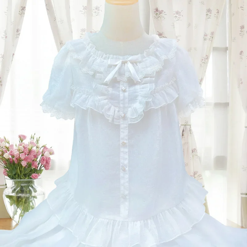 Sweet Short Sleeve Lolita Blouse Loose Chiffon Top for Summer