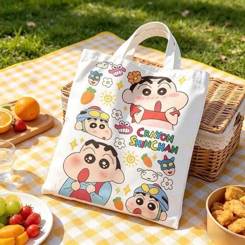Crayon Shin-chan Cartoon Cute Canvas Bag Kawaii Storage Bag Portable Shoulder Shopping Tote Bag Animation Peripheral Wholesale