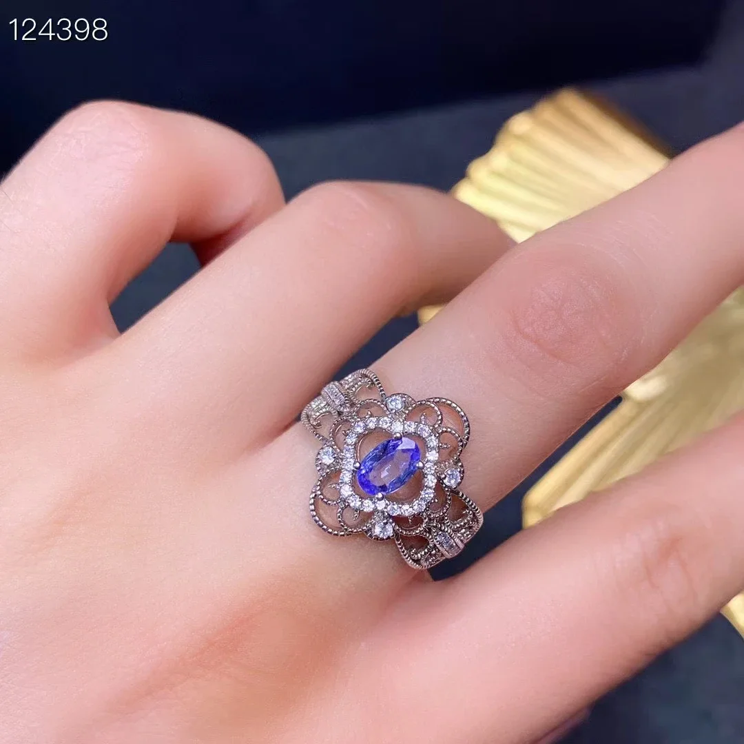 

Vintage 925 Silver Statement Ring with 3 Layers 18K Gold Plated 4mm*6mm VVs Grade 0.5ct Natural Tanzanite Ring for Party