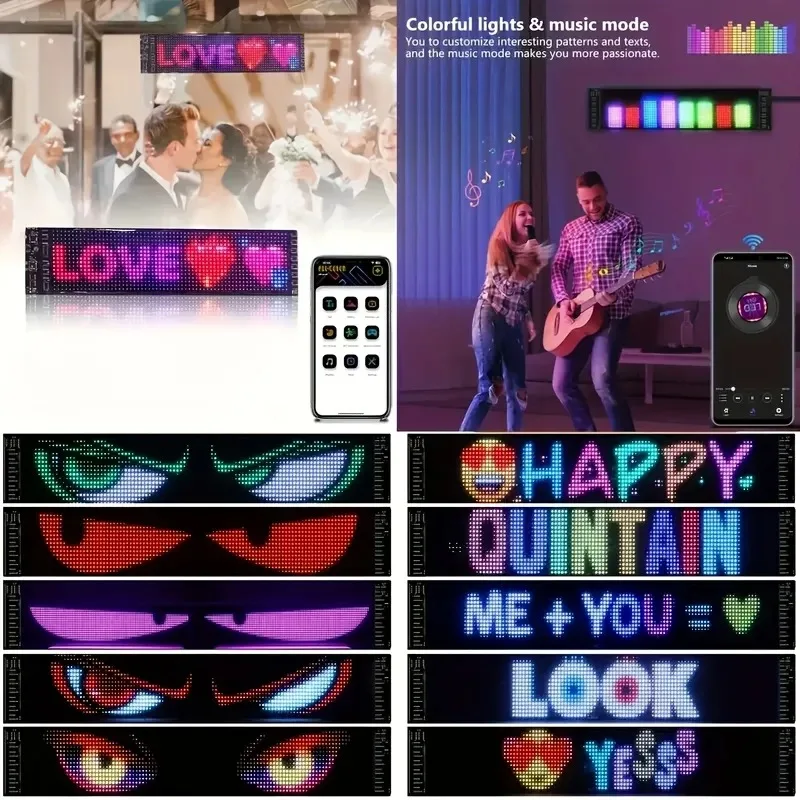 

LED Pixel Screen Display Powered By 5V USB Comes with A Remote Control App Control and Editable Text Suitable for Shops Hotels