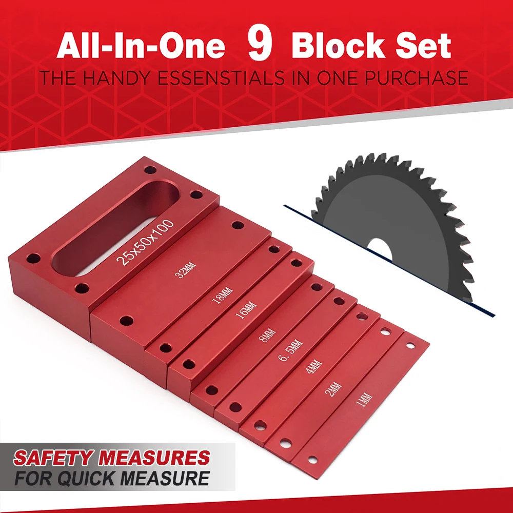 9 Pcs Metric Setup Blocks Height Gauge Set - Precision Setup Bar Blocks w/ Size Markings - Stackable Woodworking Measuring Bars
